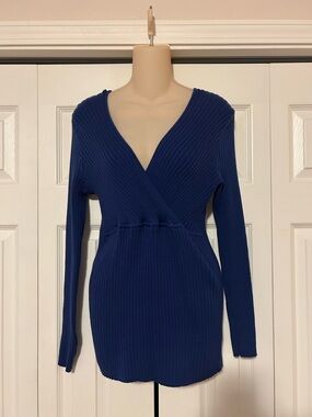 Jessica London Ribbed V-Neck Sweater in Navy Blue